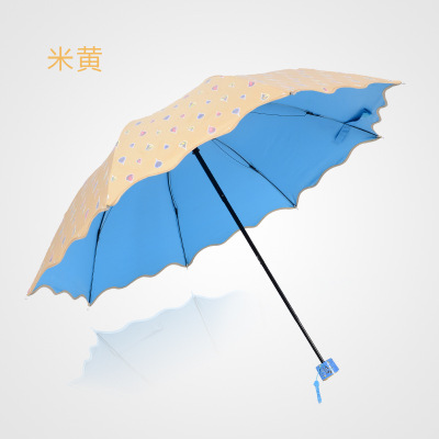 粉色视频网站伞遮阳伞 加厚黑胶彩胶公主防晒伞三折晴雨伞礼品伞
